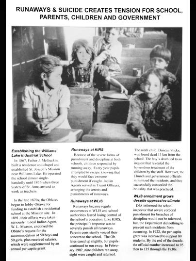 Poster board story of the Kamloops Indian Residential School taken from the Witness Blanket App for iTunes